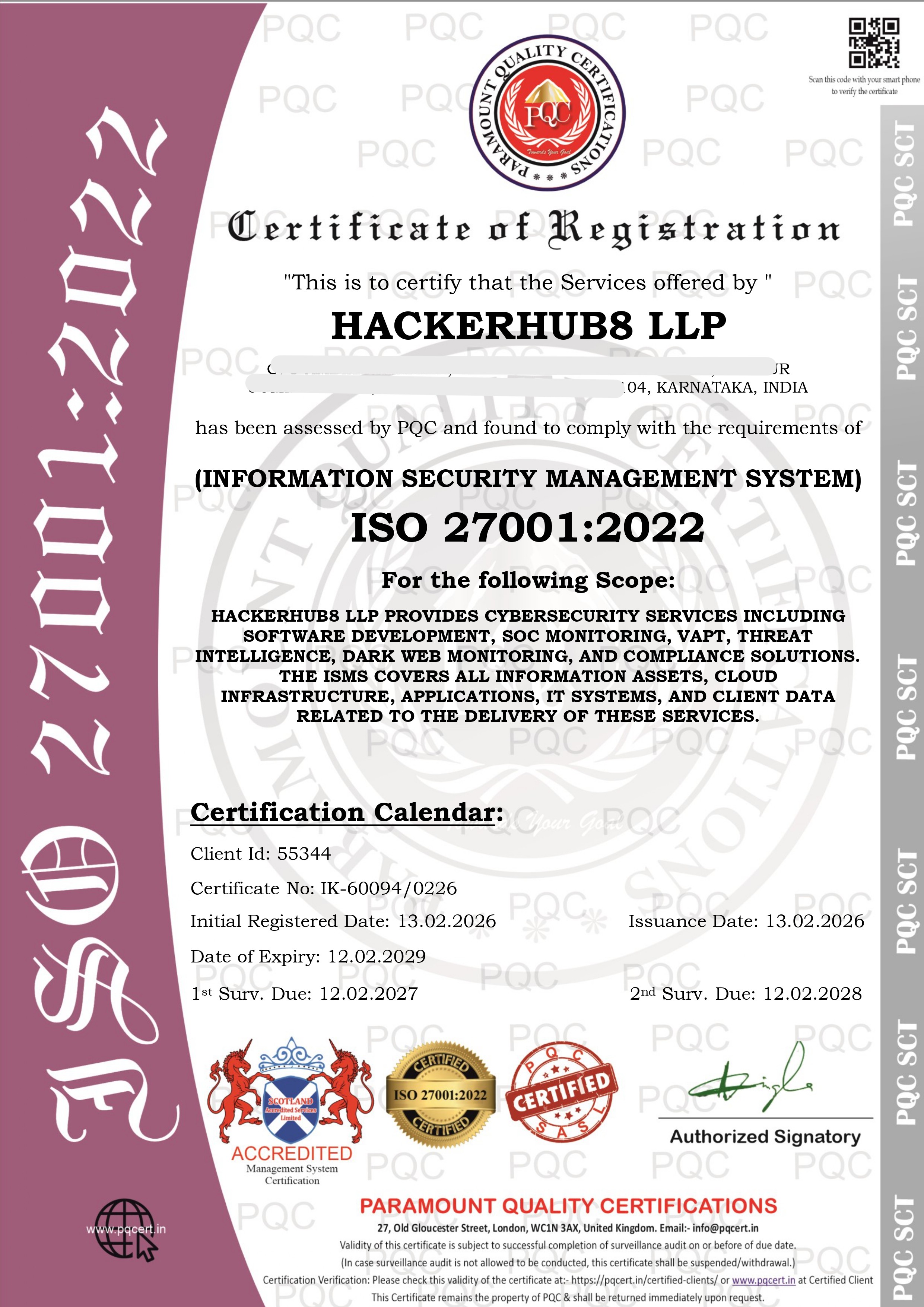 HackerHub8 LLP ISO 27001:2022 Certificate